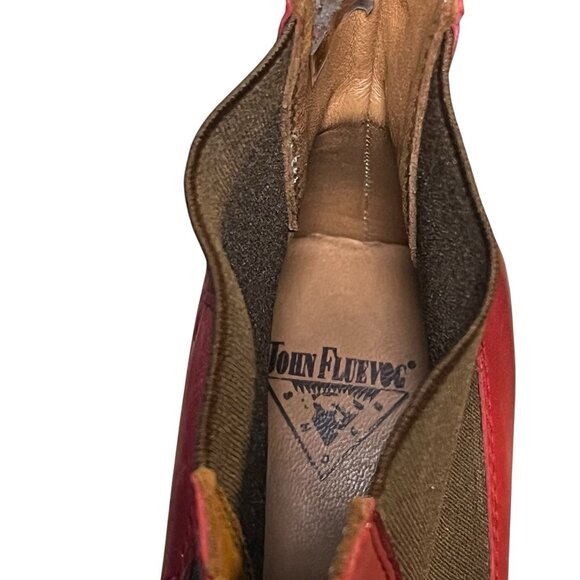 John Fluvog Faiths Certitude Red Ladies Leather Boots Size 9 Platform Wood Heel - Picture 9 of 16